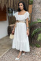Cream Women's Madonna Collar Straw Belted Dress - 4