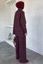 Burgundy Waist Detailed Hijab Tunic and Pants Double Set - 3