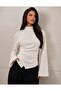 Stylish Blouse with High Collar and Drape Detail, Spanish Sleeves