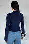 Navy Blue Asymmetrical Cut Front Gathered Women's Blouse - 4