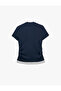 Crew Neck Short Sleeve Layered T-Shirt with Drawstring Detail and Zipper - 7