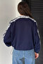 Navy Blue Gülseli Double-Sided Wearable Lace Detailed Style Coat - 3