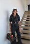 Anthracite Double Zipper Blouse Pants Knitwear Set - 2