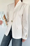 Cream Women's Button Detailed Double Breasted Collar Blazer Jacket - 3