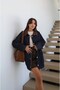 Navy Blue Velvet Collar Denim Jacket - 5