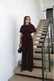 Plum Color Belted Pleated Blouse and Trousers Set - 3