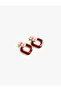 Geometric Shaped Metal Drop Earrings with Plaid Detail - 2