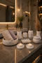 Marble Patterned 9-Piece Bathroom Wc Set Liquid Soap Dispenser Toothbrush Holder Towel Holder Candlestick Candle Holder Decorative Vase - 2