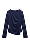 Navy Blue Asymmetric Collar Buttoned Blouse