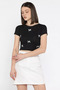 Black Women's Crew Neck Bow Camisole Crop Top Blouse - 2