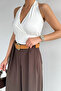 Cream Women's Double Breasted Collared Gathered Blouse - 3