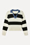 Women's Ecru Striped Loose Fit Polo Collar Sweater
