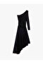 Asymmetrical Cut Drape Detailed Voluminous Long Sleeve One Shoulder Tulle Dress - 5