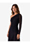 Asymmetrical Cut Drape Detailed Voluminous Long Sleeve One Shoulder Tulle Dress - 2