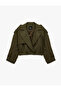 Pile Detailed Balloon Sleeve Epaulet Buttoned Double Breasted Collar Crop Jacket - 6