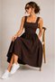 Women's Brown Lace Detailed Square Collar Zipper Pocket Poplin Midi Dress - 5