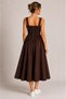 Women's Brown Lace Detailed Square Collar Zipper Pocket Poplin Midi Dress - 4