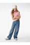 Glittering Stone Detailed Cotton Wide Leg Denim Trousers