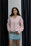 Women's Powder Pink Cotton Soft Texture V-Neck Oversize Knitwear Sweater - 2