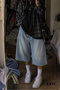 Unisex Blue Washed Wide Leg Below Knee Bermuda Capri Jeans