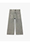Stone Embellished Cotton Wide Leg Denim Trousers - 4