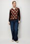Women's V-Neck Diamond Pattern Wool Sweater Dark Brown - 2