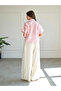 Women's Pink Short Sleeve Embroidered Shirt Lapel Button Woven Summer Shirt - 6