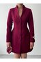Women's Burgundy Jacket Dress Buttoned V-Neck Long Sleeve Mini Slim Fit Woven - 2