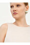 Women's Beige Crew Neck Sleeveless Crashed Satin Textured Loose Blouse - 8
