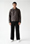 Men's Fur Lined Regular Fit Leather Jacket with Stitching Detail - 4