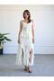 Women's Ecru Strappy Lace-Up Ruffled Peplum Textured Summer Blouse - 3