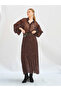 Women's Brown Leopard Patterned Pleated Long Woven Skirt Autumn Winter - 3
