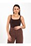 Women's Coffee Color U-Neck Thin Strap Plain Patterned Fitted Summer Tank Top