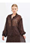 Women's Coffee Leopard Print Ruffle Collar Lace Cuff Long Sleeve Shirt - 2
