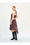 Women's Plum Plaid Patterned Halter Neck Lace Detailed Asymmetrical Midi Dress - 6