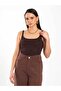 Women's Coffee Color U-Neck Thin Strap Plain Patterned Fitted Summer Tank Top - 6