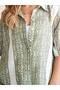Women's Green Shirt Shorts Set Ethnic Patterned Lace-Up Waist Short Sleeve - 3