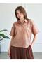 Women's Coffee Short Sleeve Embroidered Shirt Lapel Button Woven Summer Shirt - 2