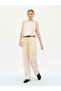 Women's Beige Crew Neck Sleeveless Crashed Satin Textured Loose Blouse - 6