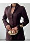 Women Coffee Jacket Dress Buttoned V-Neck Long Sleeve Mini Slim Fit Woven - 3