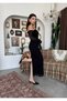 Women's Black Lace Midi Dress Strappy Off Shoulder Long Sleeve Draped - 8