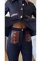 Navy Blue - Brown Leather Patchwork Denim Set - 2628 - 6