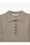 Long Sleeve Half Buttoned Glittery Fit Polo Neck Knit Sweater - 3