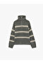 Sheep Wool Blended Comfortable Fit Long Sleeve Half Zipper Striped Knitwear Sweater - 5