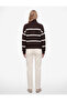 Sheep Wool Blended Comfortable Fit Long Sleeve Half Zipper Striped Knitwear Sweater - 3