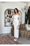 Women's White Lace Midi Dress Strappy Off Shoulder Long Sleeve Draped - 6