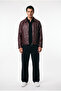 Men's Fur Lined Regular Fit Leather Jacket with Stitching Detail - 4