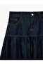 Normal Waist Pocketed Comfortable Cut Drawstring Flounce Denim Long Skirt - 7