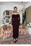Women's Coffee Lace Midi Dress Strappy Off Shoulder Long Sleeve Draped - 8