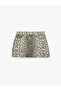 Pocketed Buttoned Comfortable Fit Cotton Leopard Patterned Mini Shorts Skirt